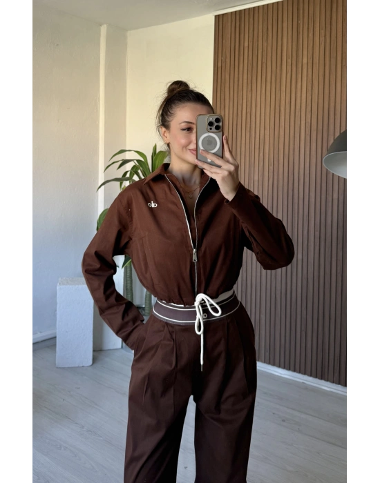 Kahve Alo Gabardin Ceket Takım