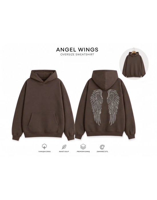 Kahve Angel Taşlı Sweatshirt