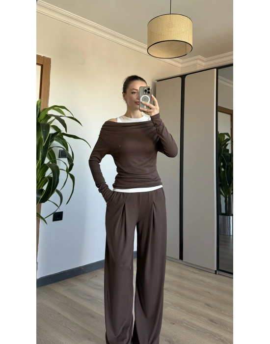 Kahve Çıkarılabilir Atlet Eşofman Takım