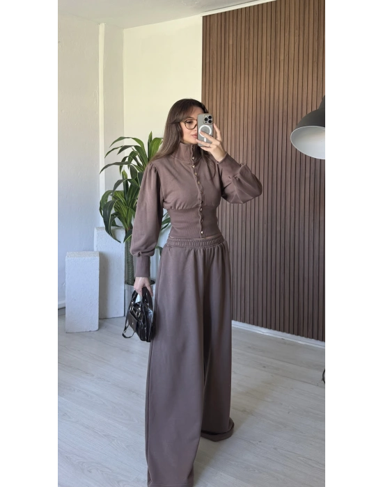 Kahve Çıtçıtlı Bel Detay Takım