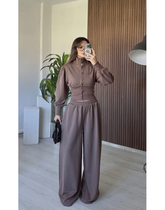 Kahve Çıtçıtlı Bel Detay Takım