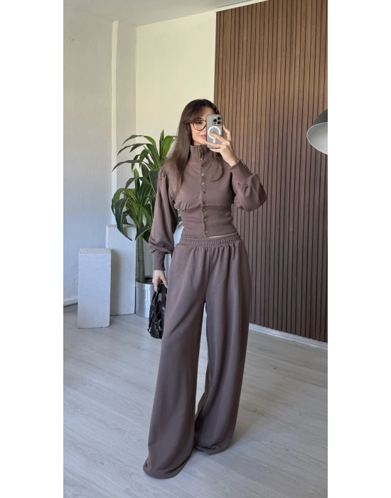 Kahve Çıtçıtlı Bel Detay Takım