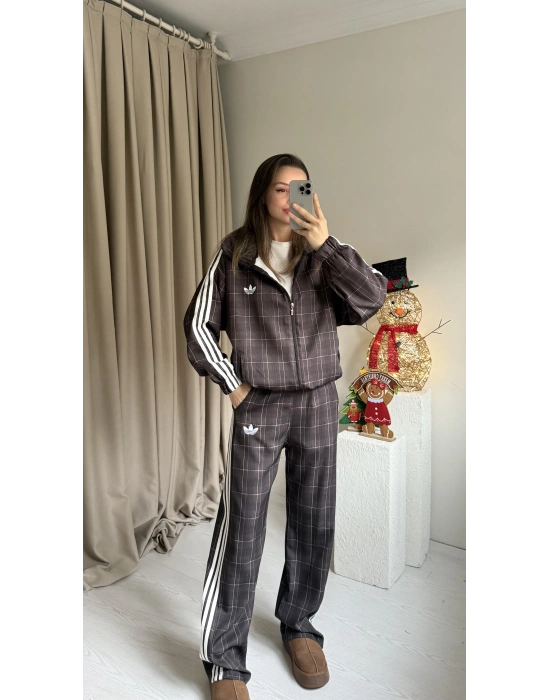 Kahve Ekose Ceket Takım