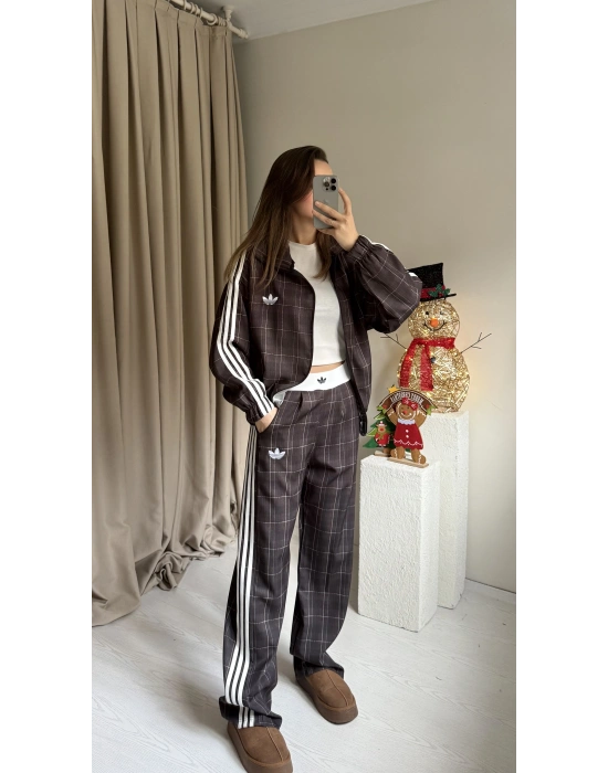 Kahve Ekose Ceket Takım