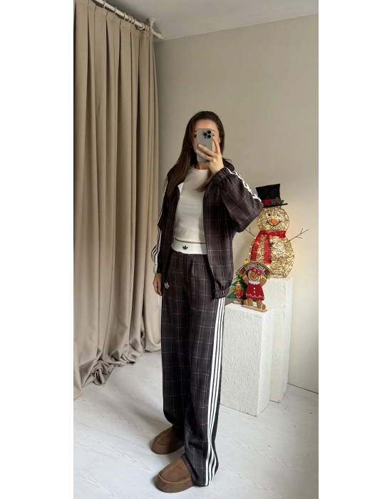 Kahve Ekose Ceket Takım