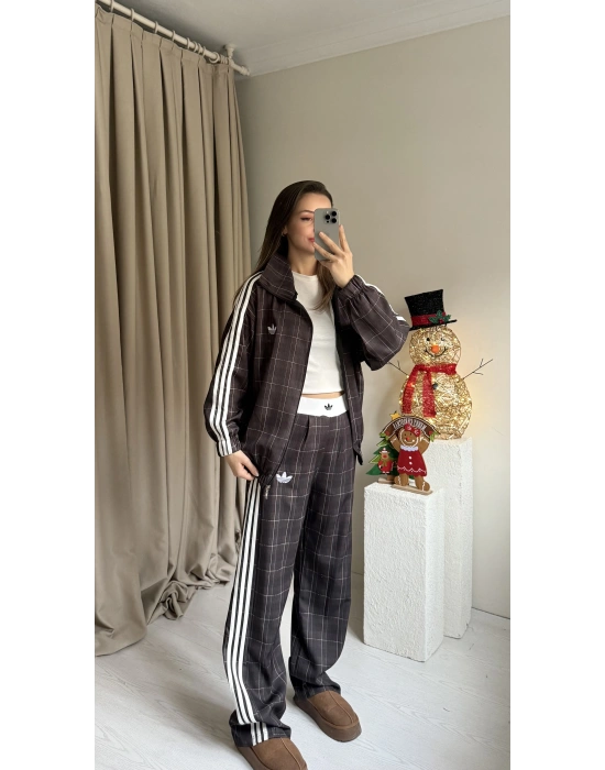 Kahve Ekose Ceket Takım