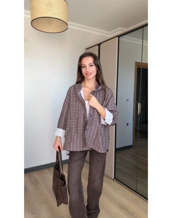 Kahve Ekose Yağmurluk/Gömlek
