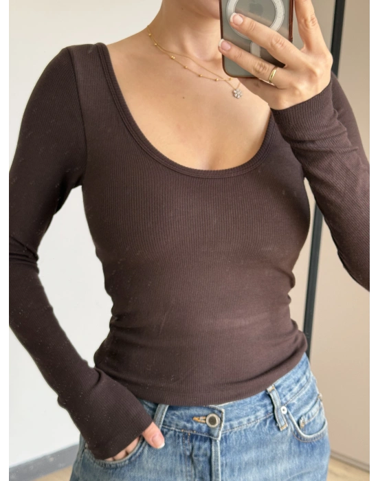 Kahve Göğüs Pedli Toparlayıcı Bluz