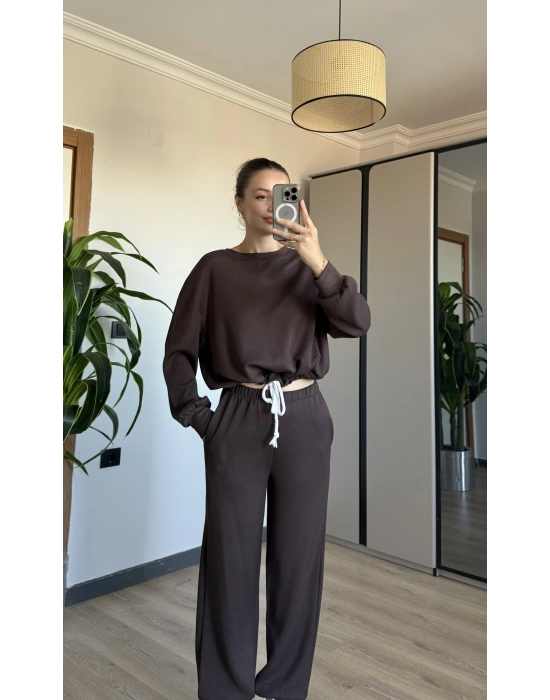 Kahve İp Detay Eşofman Takımı
