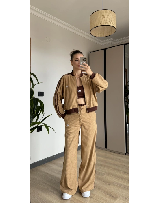 Kahve Kadife Üçlü Ceket Takım