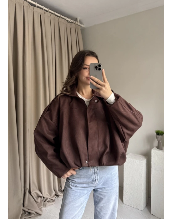 Kahve Pileli Süet Ceket
