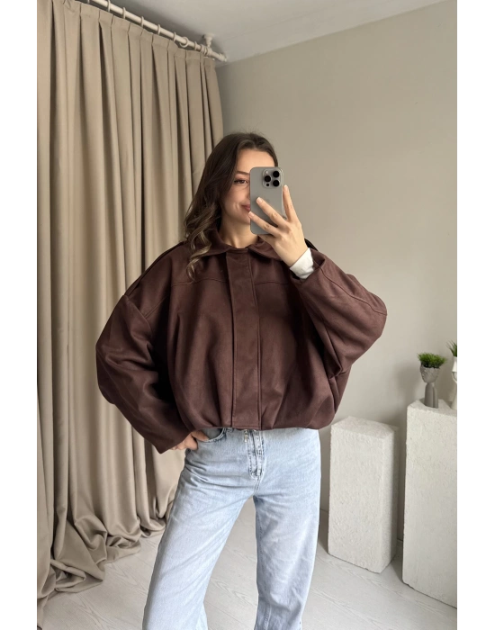 Kahve Pileli Süet Ceket