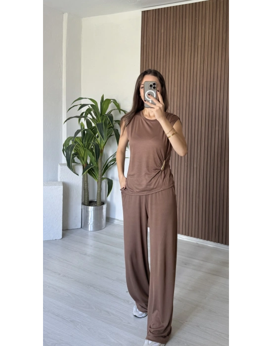 Kahve Toka Detaylı İkili Takkm