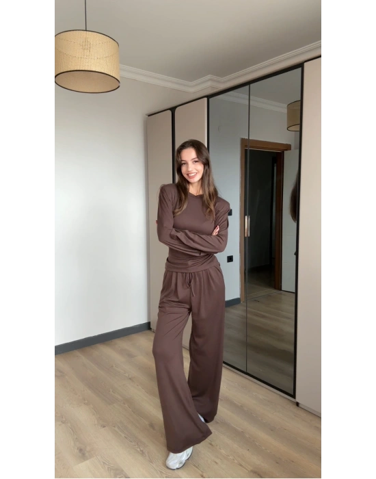 Kahve Vatkalı Bel Bağlamalı Takım