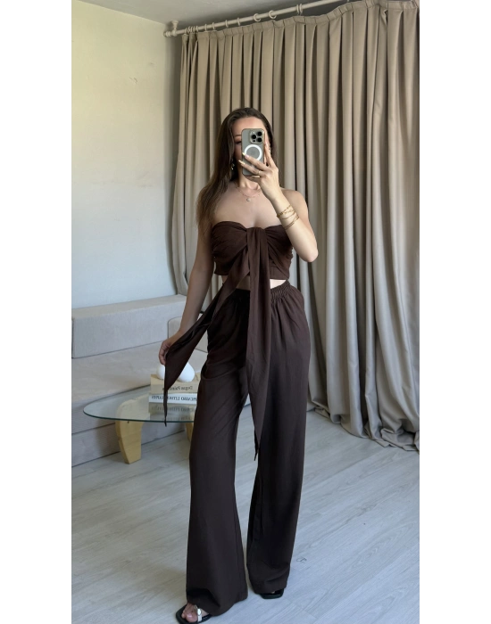 Kahverengi 3 Farklı Bağlama Keten Takım