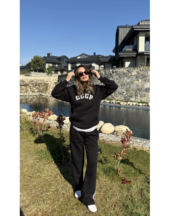 Siyah 3 İplik Şardonlu Çizgili Takım