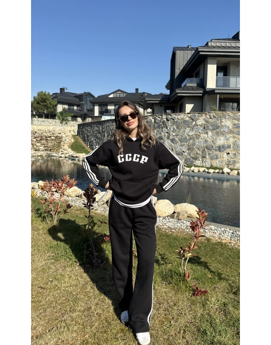 Siyah 3 İplik Şardonlu Çizgili Takım