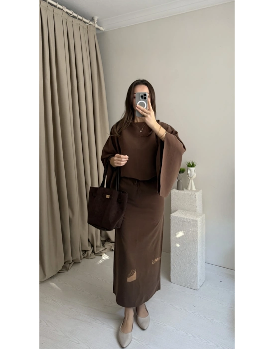 Kahverengi Massi Model Bağcıklı Elbise