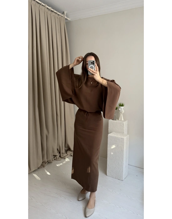 Kahverengi Massi Model Bağcıklı Elbise