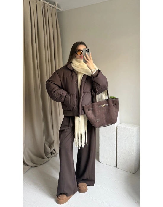 Kahverengi Puffer Mont