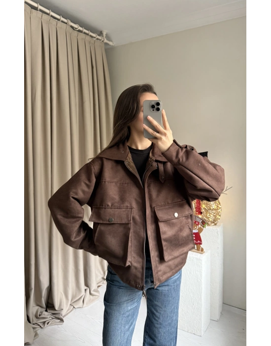 Kahverengi Süet Cepli Ceket