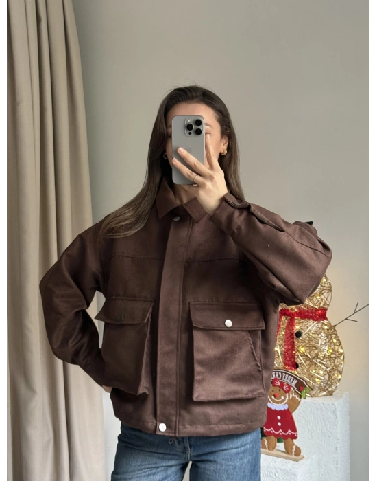 Kahverengi Süet Cepli Ceket
