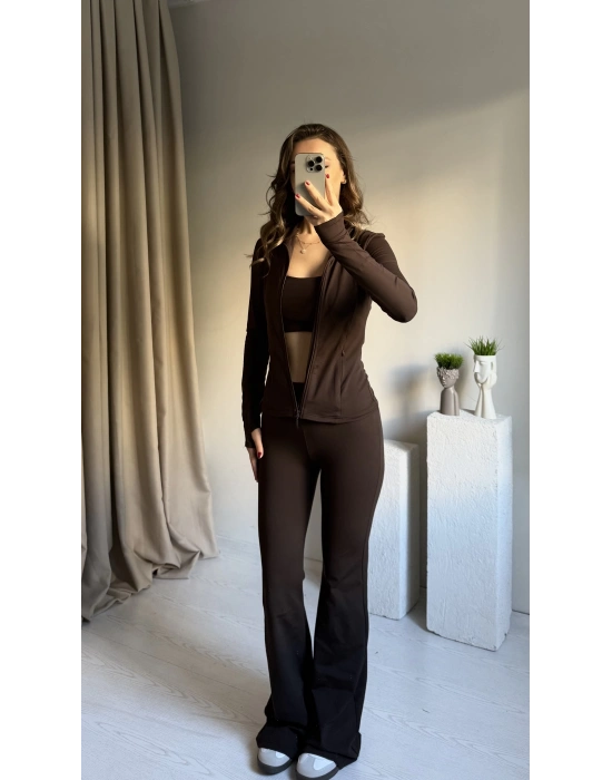 Kahverengi Ultralüx 3’lü Tayt Takım