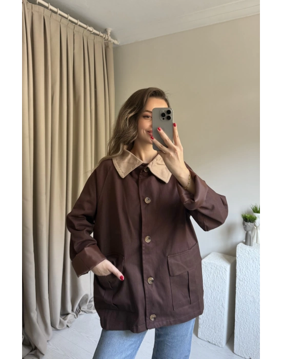 Kahverengi Yaka Detaylı Parka