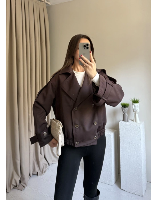 Kahverengi Yakası Kürk Detaylı Trençkot