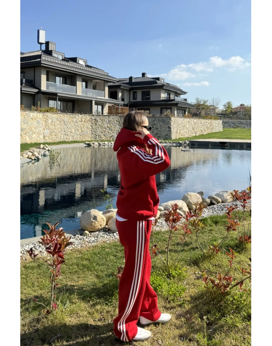 Kırmızı 3 İplik Şardonlu Çizgili Takım