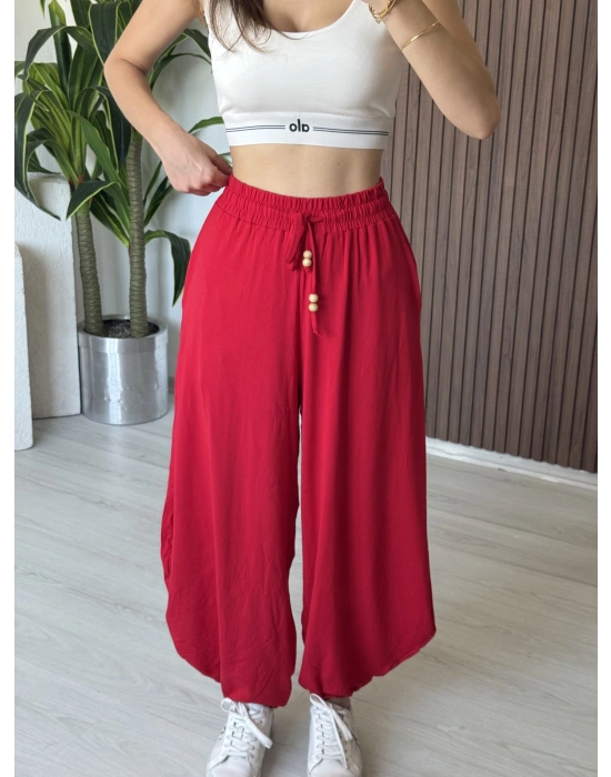 Kırmızı Boncuklu Şalvar Pantolon