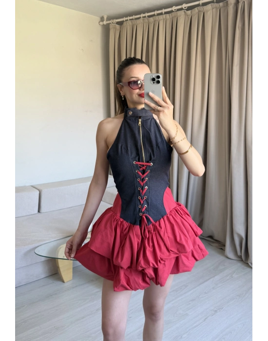 Kırmızı Katkat Balon Elbise