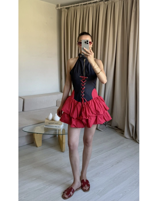 Kırmızı Katkat Balon Elbise