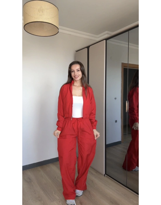 Kırmızı Paraşüt Ceket Pantolon Takım