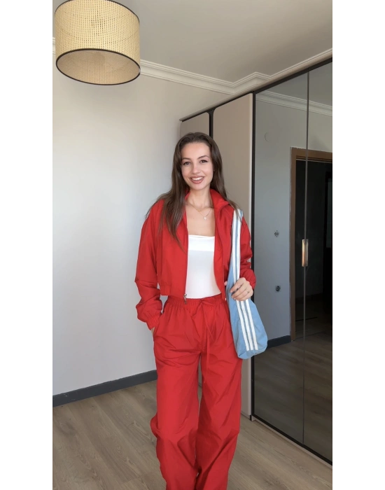 Kırmızı Paraşüt Ceket Pantolon Takım