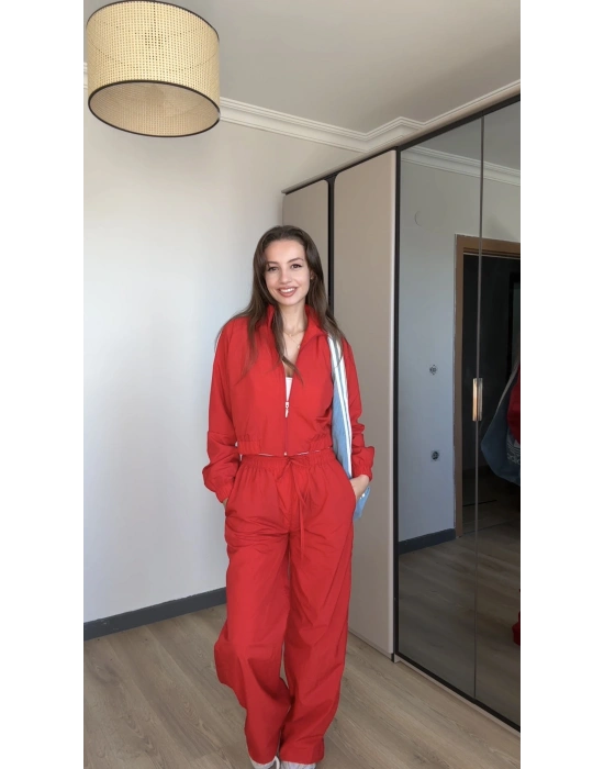 Kırmızı Paraşüt Ceket Pantolon Takım