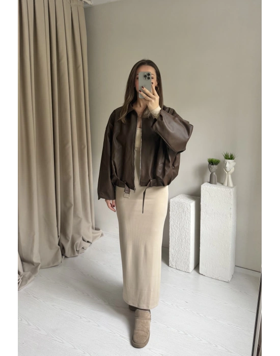 Krem Maxi Boy Fitilli Elbise