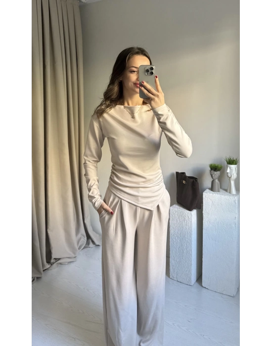 Krem Modal Asimetrik Takım
