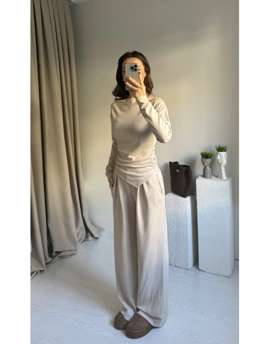 Krem Modal Asimetrik Takım