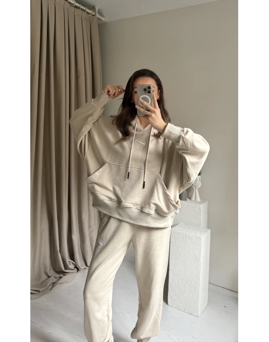Krem Oversize Eşofman Takım