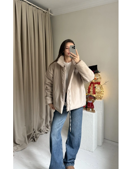 Krem Zr Model Bağlamalı Mont