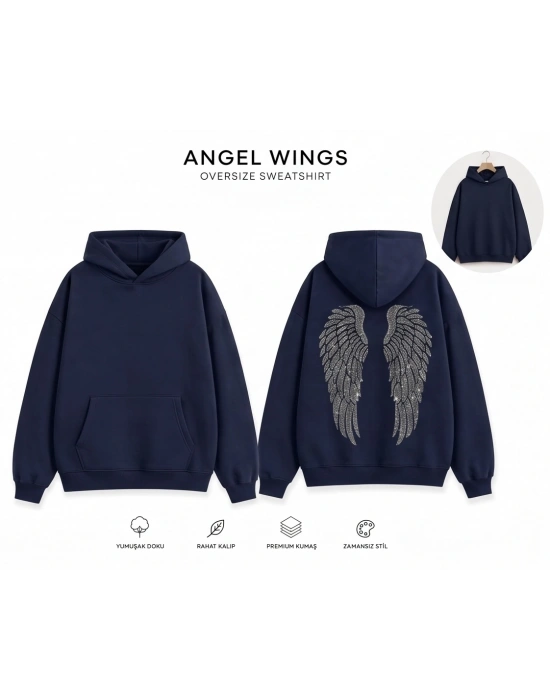 Lacivert Angel Taşlı Sweatshirt