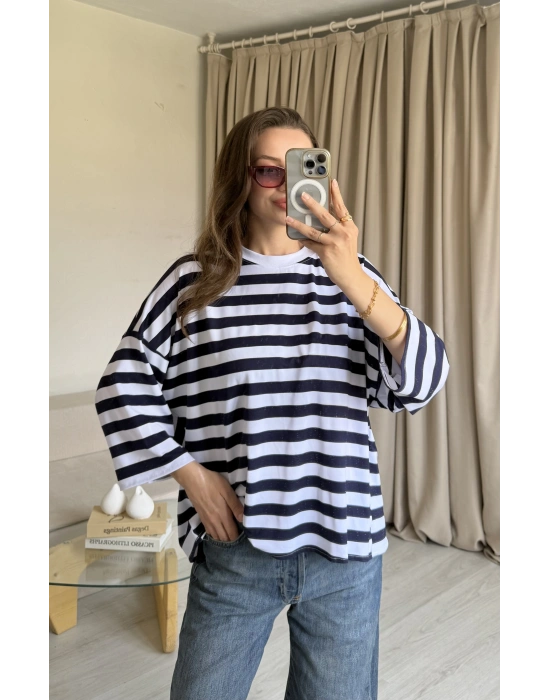 Lacivert Çizgi Bağlama Tshirt