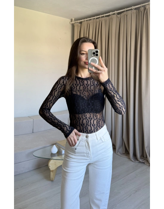 Lacivert Dantelli Bodysuit