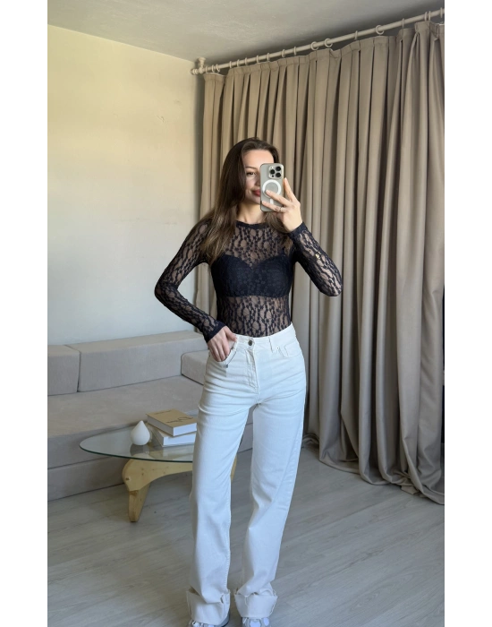 Lacivert Dantelli Bodysuit