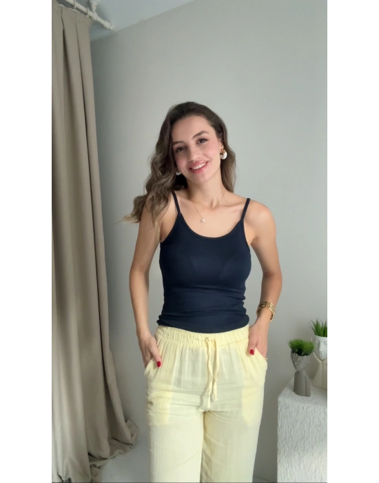 Lacivert Oysh Marka Askılı Bluz