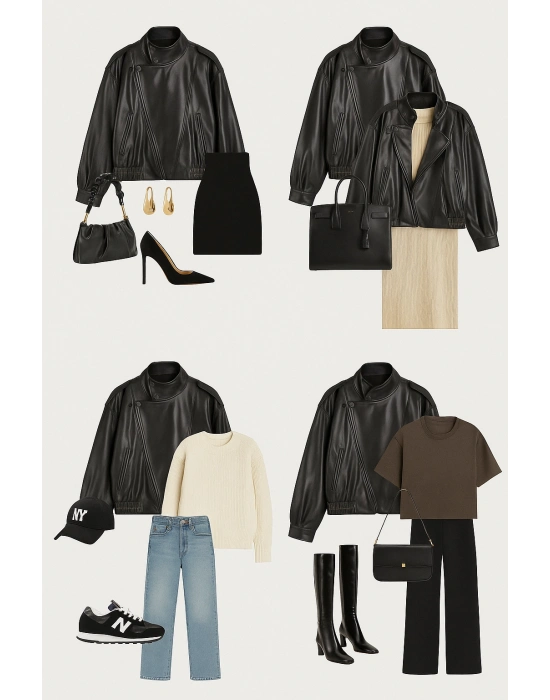 Marka Muadil Viral Düğme Detaylı Deri Ceket