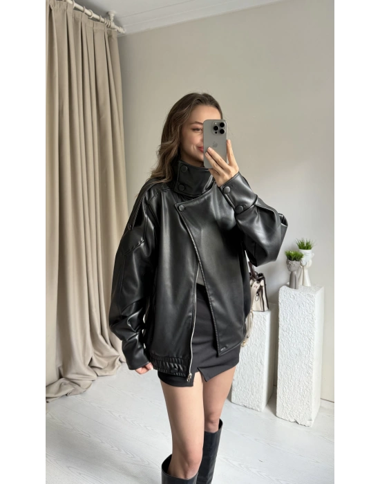 Marka Muadil Viral Düğme Detaylı Deri Ceket