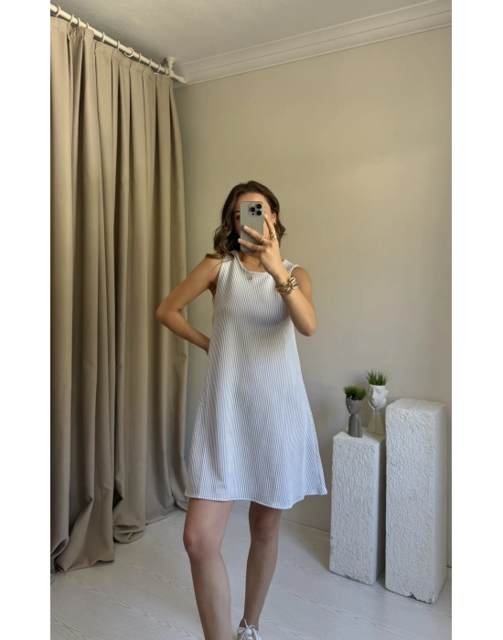 Mavi Çizgili Kısa Elbise