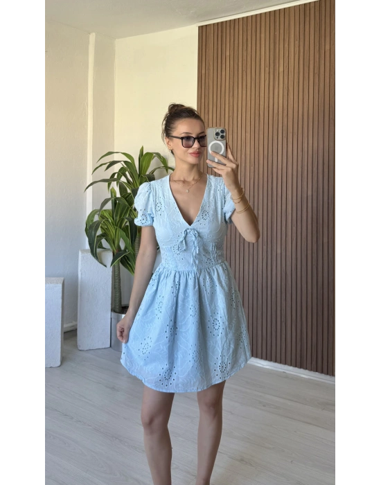 Mavi Fistolu Astarlı Elbise